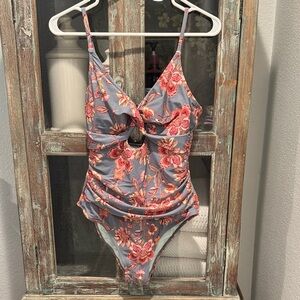 Floral Kids One Piece Swimsuit - Blue and Pink